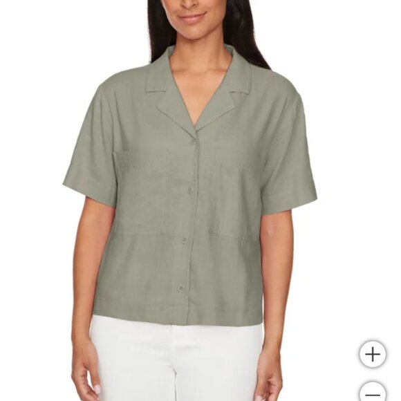 Buffalo Ladies' Linen Blend Button Front Shirt - WHITE - Picture 3 of 7